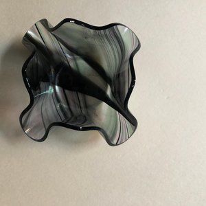 Hand crafted art glass candleholder Klass works stripes luster Canada made